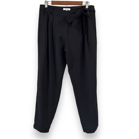 PARKER Elliot Pleated High Rise Belted Tie Waist Trouser Pants Size 8 Black - Picture 3 of 11